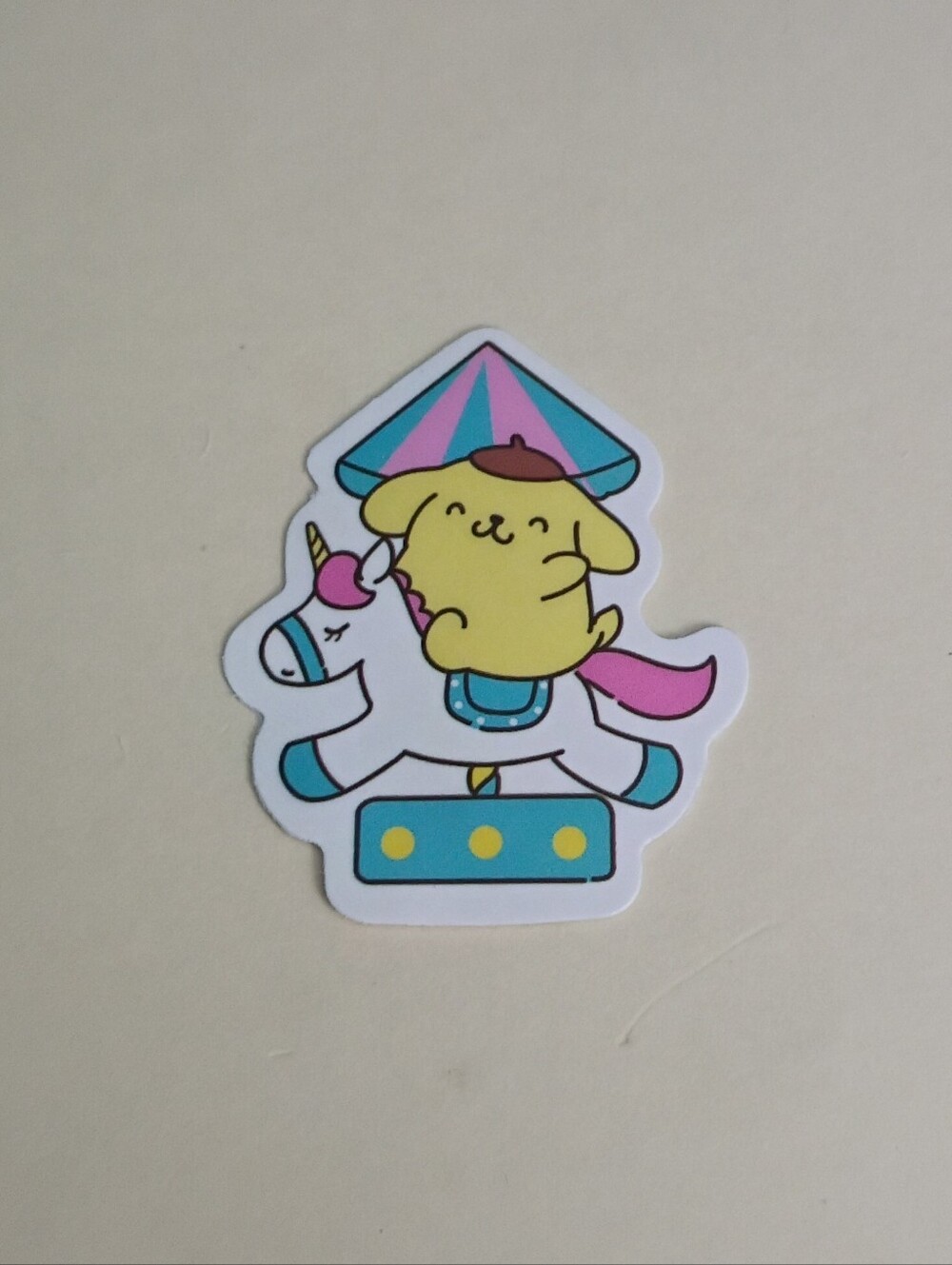 10/$10 Stickers - Pompompurin Riding Unicorn Ride Pink Blue Yellow Sanrio